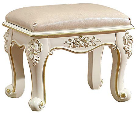 zyifan Schminktischhocker Gepolsterter gepolsterter Waschtisch aus PU-Leder, gepolsterter Barock-Klavierstuhl-Make-up-Ankleidehocker mit Beinen aus Kunststoffstahl, für Schlafzimmer im Wohnzimmer