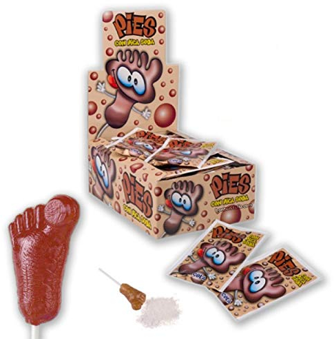 CERDAN PIED / 40 Pièces - Bonbon sucette et poudre - Sachet individuel avec poudre - 40 sucettes pied goût cola