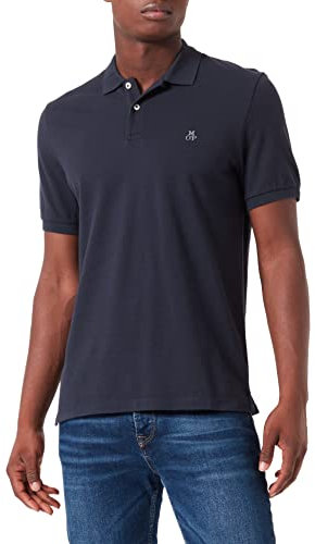 Marc O'Polo Herren Kurzarm-Poloshirt aus Bio-Baumwolle Regular Fit, Blau (Dark Navy), XS