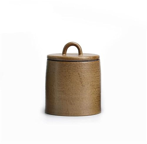 Boîte à thé japonaise scellée en céramique grossière - Grand pot à épices vintage - Réservoir de stockage de bonbons - Boîte alimentaire (A)