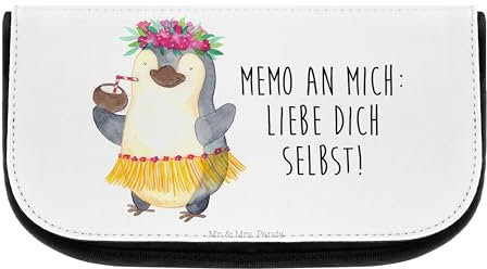 Mr. & Mrs. Panda Kosmetiktasche Pinguin Kokosnuss - Geschenk, Kulturbeutel, Schminke Tasche, Kosmetiktasche Klein, Urlaub, Aloha, Pinguine, erholt,