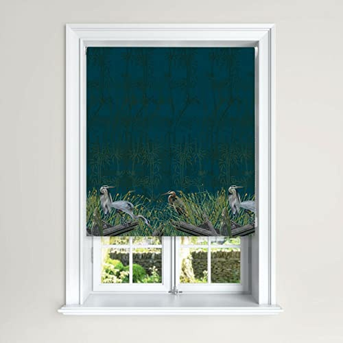 Lister Cartwright Heron Chinoiserie Bamboo Pink & Teal Blackout Roller Blinds Windows Child Safe Easy Fit Made to Measure(Teal, 120 cm Width x 140 cm Drop)