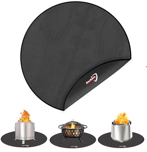 DocSafe 38 Round Fire Pit Mat, 4-Layer Fireproof Under Grill Mat Heat Insulated Indoor Fireplace Pad Protector for Decks,Patios,Grass,BBQ Smoker, Portable Reusable Oil-Proof and Waterproof, Black