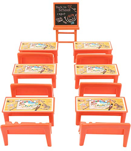 Toyvian Mini Classroon Möbel-Set: 13 stücke Puppenhaus Schreibtisch Stuhl Kreidetafel Miniatur Schule Spielset für Puppenhaus Bildung Lernen Spielzeug Pretend Spielset