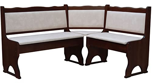 k koma Polster Eckbank Kiefer Holz, Nuss Farbe mit Polsterung MASSIVHOLZ - ÖKOLEDER BEIGE (180 x 180)