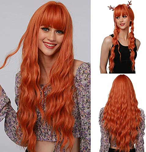 Esmee Lange Gewellte Orange Perücken für Frauen Natürliche Synthetische Lockige Haar Perücke für Party Cosplay Verwendung-27 Zoll