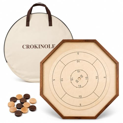 Crokinole Kanadisches Strategie-Brettspiel – offizielle Größe 69x69 cm - mit schönen Spielscheibenkomplett mit luxuriöser Trage- und Aufbewahrungstasche