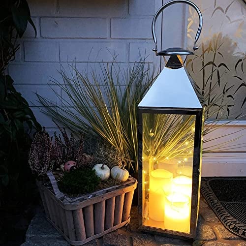 Mojawo XXL Luxus Gartenlaterne aus rostfreier Edelstahl Windlicht Laterne Glas H54 cm, Farben:Silber