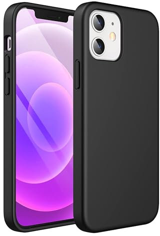 Liquid Silicone Case Designed for iPhone 12 Case 6.1 inch, Full Body Protective Covered Soft Gel Rubber Slim Shockproof Cover (Black)