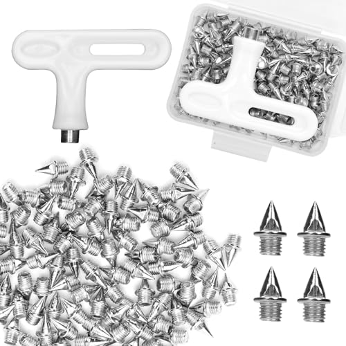 XIHIRCD 100stk 6,4mm Leichtathletik-Spikes, Sprint-Spikes aus Kohlenstoffstahl mit Spike-Schraubenschlüssel Pyramiden-Laufschuh-Spike-Ersatz Sportzubehör für Cross Country (Silber)