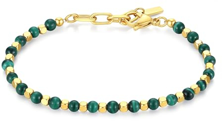 GAVU Kristall Armband Herren mit Natürlichem Malachit und 18K Quadratischen Goldenen Perlen