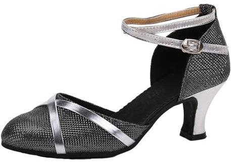 Damen Tanzschuhe Geschlossene Spitze Lantine Jazz Zumba Bachata Salsa (Schwarz Silber Außen, Numéric_37)