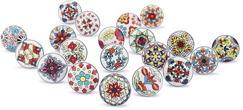 Ajuny Juego de 20 Pomos de Cerámica Tiradores Cajones y Muebles de Cajón con Estampado Floral Multicolor para Armarios de Cocina Baño y Tocador Herrajes Decorativos de Brillantes