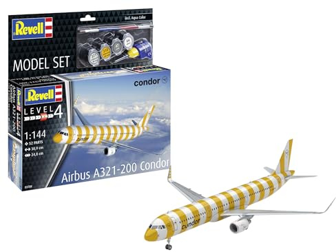 Revell Airbus A321-200 Condor Kit Maquette en Plastique Non construit/Non peint à l'échelle 1/144 avec accessoires