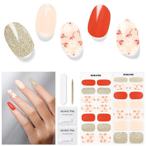 Nagelfolie UV Härtend - 28 Stück Nagelsticker Herbst UV Gel Strips Nagelfolie Selbstklebend Nagelaufkleber für UV Lampe Fingernägel Folie Herbst Art Stickers DIY für Damen (Gold fallende Blätter)