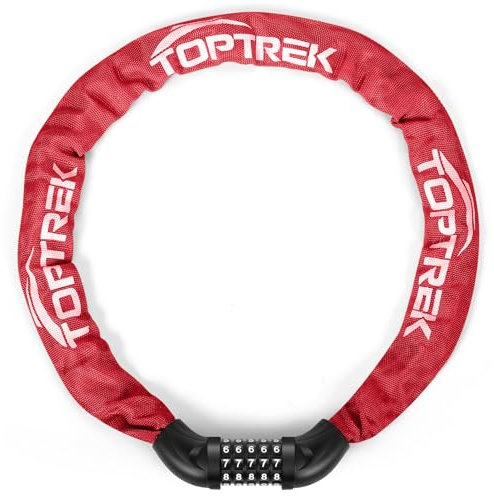 toptrek Fahrradschloss Zahlenschloss, Fahrrad schloss Hohe Sicherheit mit 5 stellig Zahlencode, 6mmx100cm Stahlkettenglieder Kettenschloss für Fahrrad/Motorrad/E-bike/Scooter (Rot)