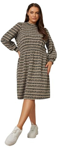 Yours Curve Striped Ribbed High Neck Midi Dress - Women's - Plus Size Curve Brown
