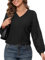 Women Crochet Long Sleeve V Neck Shirts Elegant Lace Blouse for Spring Summer Autumn-Classic Black/L