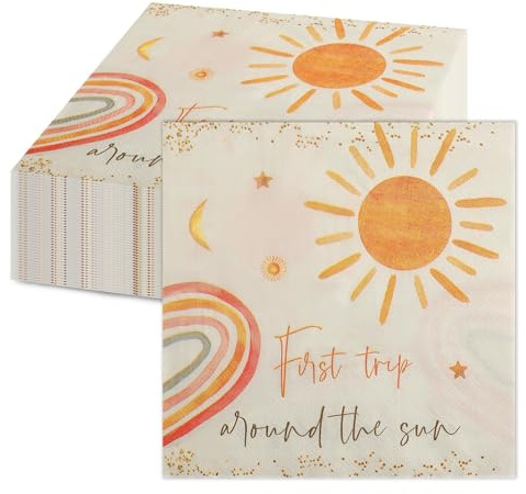 100 Stück 16,5 x 16,5 cm Boho Sonne Muster Servietten Papier Einweg-Serviette doppelte Schicht, quadratische Handtücher,1.Geburtstag Party Abendessen Hand Serviette für Baby-Dusche Urlaub