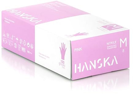 HANSKA 100 Guanti Monouso Nitrile Rosa - Senza Polvere - Usa e Getta- Ambidestri - Non Sterili - Base di Gomma - Adatti per Ambiti Medici, Manipolazione degli Alimenti (100, M)