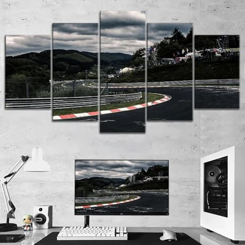 UCVJXDEM Leinwand Bilder Nürburgring Rallye Straßenauto RaceTrack Bild auf Leinwand Wandbilder Wohnzimmer Modern 5 Teilige Kunstdruck Wandbilder Wohnzimmer, Schlafzimmer, Moderne Wanddeko
