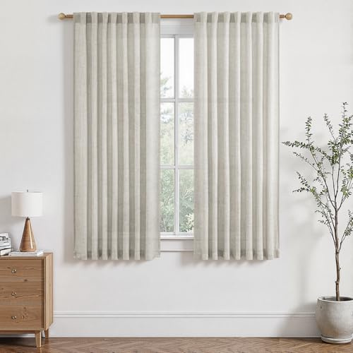 MRTREES Tende Lino Naturale per Interni Corte Cucina Finestre Camera da Letto Soggiorno Moderne 2 Pezzi 140x160 cm Tende Semitrasparenti per Salotto Eleganti Tenda Finestra con Passanti Nascosti