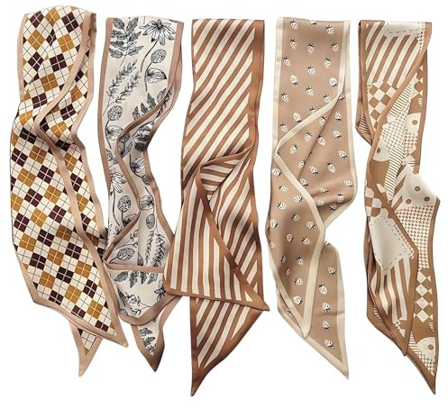 Xanthelle Haartuch Damen zum Binden, 5er Pack Tuch & Satin Seidentuch für Haare, Modische Accessoires Damen, Silk Scarf für Taschenhenkel & Frisuren