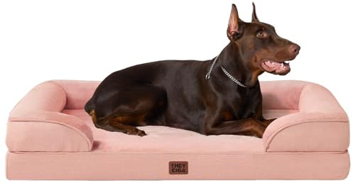 EHEYCIGA Panier pour Chien Taille XXL, Orthopédique et Lavable, 122x89x20cm | Mousse Mémoire de Forme & Mousse Alvéolée, Traversin 3 Côtés, Imperméable, Antidérapant, Déhoussable et Lavable, Confortable