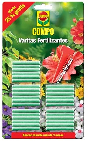 COMPO Varitas fertilizantes para plantas de interior y exterior, Larga duración de hasta 3 meses, 30 unidades