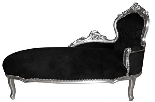 Casa Padrino Barock Chaiselongue 'King' Schwarz/Silber- Antik Möbel