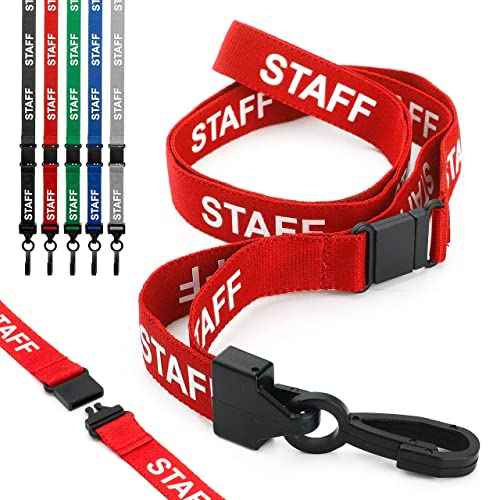 CKB Ltd® 10x Red STAFF LANYARDS Breakaway Safety Band Halsband Plastik-Clip For ID Card Ausweiskartenhalter Schlüsselband mit Sicherheitsverschluss Schlauchband Holder Für Veranstaltungen Events Ausweise Messen Namensschilder