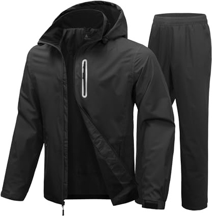 SWISSWELL Men Women Waterproof Rain Jacket and Rain Pants Black,L