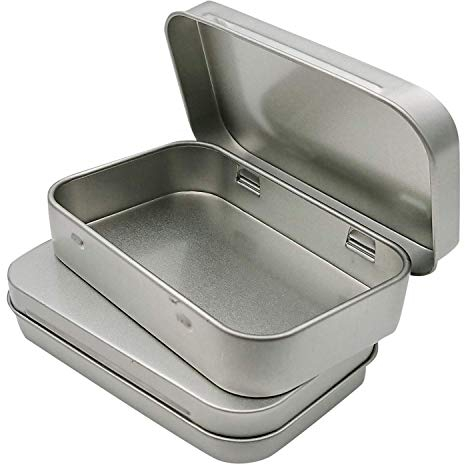 2 Stück Metall Scharnier Blechdose Container Mini Tragbare Kleine Aufbewahrungsbehälter Kit mit Deckel für Zuhause Lagerung 9,4 x 5,8 x 2 cm, Silber