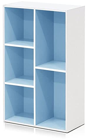 Furinno Luder 5-würfelig Reversibles offenes Regal, Weiß/Hellblau