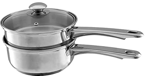6 Cup Double Boiler Pot Set – 1.5 Quart Stainless-Steel Saucepan 2-in-1 with Vented Glass Lid – Kitchen Cookware with Measurements by Classic Cuisine