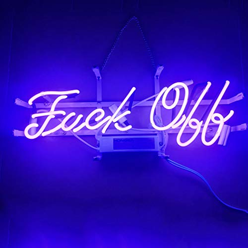 LiQi ™ ' Fuck Off ' (16.5 x 6.5,Large) Real Glass Handmade Neon Wall Signs for Home Decor Wall Light Room Decor Home Bedroom Girls Pub Hotel Beach Cocktail Recreational Game Room