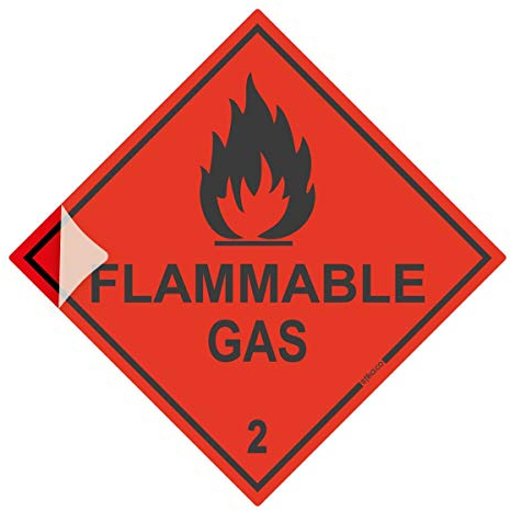Pack of 2 PREMIUM LAMINATED Flammable Gas 2 Sign, 100mm Vinyl Sticker, HSE Hazchem Warning Safety Signs