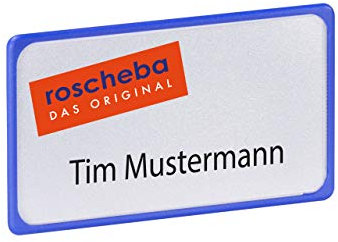 10 x XXL (Magnet-) Namensschilder (Marke: roscheba®), 80 x 45 mm, Made in Germany, aus Kunststoff, mit Super-Power-Magnet 4.0 (blau) - Staffelpreise - Namensschilder inkl. Papiereinlagen