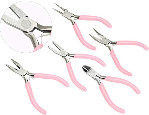 Pliers Mini Handwork Tool Metal Set Jewellery Crafts Pink Cutter Kit DIY Handmade Making Cutting Long Handle Needle Flat Round Nose Combination Wire Cutters