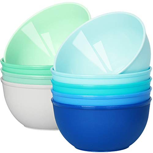 Youngever 9er Pack 300ml Plastikschüsseln, Mehrweg Kinder Müslischale Snackschale Salatschale Suppenschale für Salat, Obst, Snacks (Coastal)