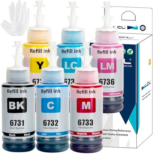 LCL Kompatibel Tintenbehälter als Ersatz für epson C13T67314A T6731 T6732 T6733 T6734 T6735 T6736 L800 L805 L810 L850 L1800 (6 Pack KCMYLCLM)
