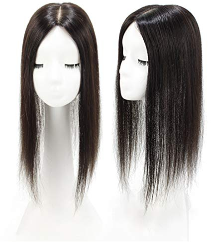 Yanamy Instant Crown Topper Haarteil, 8,9 x 14 cm, Seidenbasis, Perücke, Toupet für dünner werdendes Haar, 25,4 cm, Naturschwarz