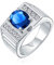 Bling Jewelry Herren Verlobungsring Mit Ovalem Blauen Saphir Solitär Mit Bürstenschliff Versilbertem Breitem Band 3CT AAA CZ Aussage Anpassbar