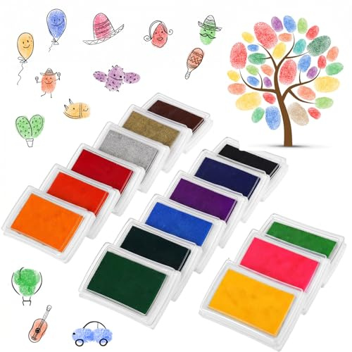 Kesote 15Packs Rainbow Ink Pads for Stamping, Card Making, Fabric Painting | 15colors,Non-Toxic,Washable Fingerprint,For Scrapbooking,Wedding Tree, Art Craft