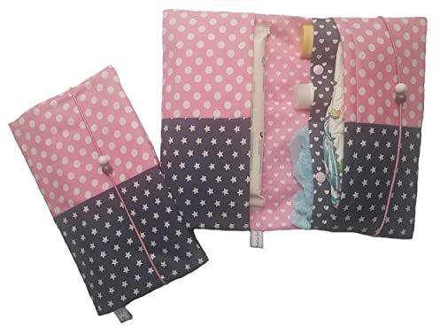 Wickeltasche Windeltasche graue Sterne und farbige Pünktchen Handmade by die-kreative-fee (kleine Sterne - Punkte rosa)