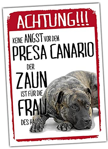 Presa Canario Dog Schild Achtung Zaun Frau Spruch Türschild Hundeschild Warnschild Geschenkidee lustiger Spruch Hundemotiv Aluminium Wetterfestes Hundeschild