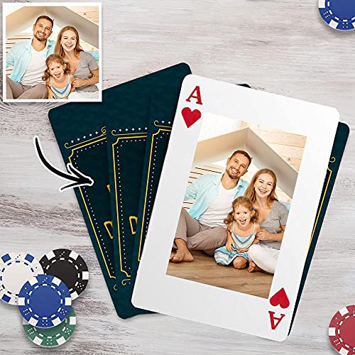 VEELU Personalisierte Pokerkarten mit Foto & Text Anzahl Plastik Wasserdicht Spielkarten mit Bedrucken Bild Kartenspiel mit Erwachsene Familie Freund Kinder Casino