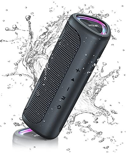 Ortizan Bluetooth Speaker, IPX7 Waterproof Portable Bluetooth Speaker with LED Lights, Outdoor Wireless Speaker 24W Loud Stereo Sound, Hi-Fi Sound & Extra Bass, 30H Playtime, Dual Pairing for Party