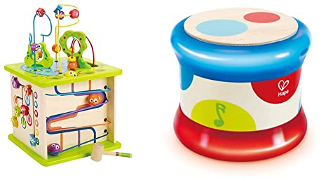 Hape E1810 - Motorikwürfel Kleine Tierchen, aus Holz, ab 12 Monate & E0333 Baby-Trommel