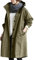 Sllowwa Trench lungo da donna, alla moda, con cappuccio, monopetto, spolverino, elegante, esteso al ginocchio, antivento, trench per primavera e autunno, con cappuccio, Verde militare, L